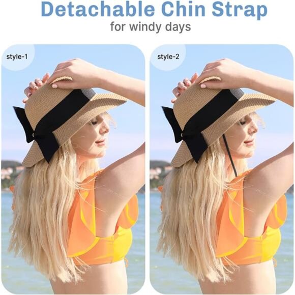Beach Sun Hats for Women, Straw Hat for Women UPF 50+ UV Sun Protection - Picture 5 of 7